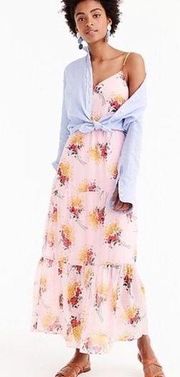 J. Crew Pink Floral Tiered Sunburst Sleeveless Maxi Dress Size 2 Ruffle