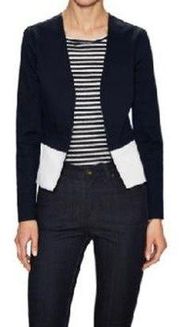 Ava & Aiden Long Sleeve Collarless Peplum Blazer Navy Multi 6