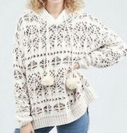 Almond White Soft Knit Pom Pom Drawstring Sweater Hoodie