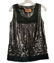 Tory Burch Metallic Animal Print Tank Wool Trim Size 6