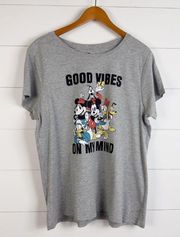 Disney  Mickey Mouse & Friends T-Shirt Size Large Grey Good Vibes On My Mind