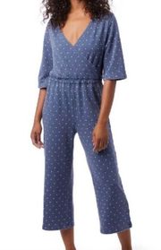 NWT Alternative Bay Blue Pin Dot Piper Cross Front Cropped Jumpsuit L Dots