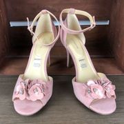 Liz Claiborne Damien Pink Floral Embellished Ankle Strap Heels size 9.5