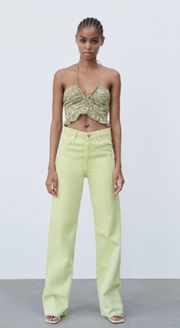 Green Print Crop Top