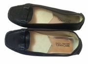 Michael Kors black genuine leather loafers size 6 slip on moccasins flat shoes