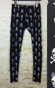 See You Monday Leggings Womens L Black Skull Print Halloween Goth Rock Punk