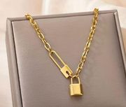 Stainless Steel Gold Plated Lock Necklace