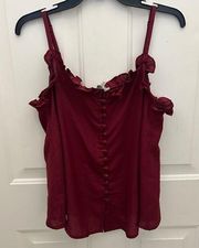 ASOS Maroon Button Front Ruffle Top Tank Top