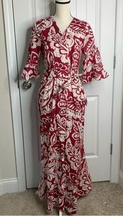 Soft Surroundings cool breeze red floral maxi robe kimono size XL vacation