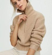 Wilfred Free Aritzia Gwyneth 1/4 Zip Sweater Tan Minimalist Neutral Cropped