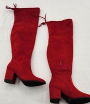 DREAM PAIRS Womens Over the knee Stretch Block Heel Long Boots Sexy Red Size 8