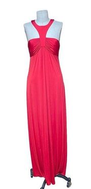 JAY GODFREY Halter Neck Jersey Red Maxi Dress Gown Size 6