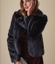Reiss Premium Vegan Fur Navy Blue Luxury Jacket Size Extra Small
