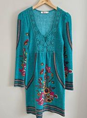 ARYEH blue floral butterfly crochet boho hippie long sleeve dress