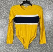 Heart & Hips Yellow & Blue Color Block Long Sleeve Bodysuit - Size Large - Crew