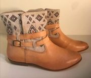 NIB Anthropologie Latigo Leather and Embroidered Canvas James Ankle Boots 8 1/2
