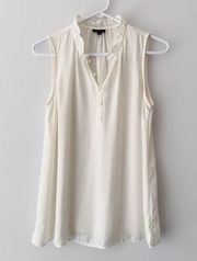 TALBOTS Women's Ivory/Cream Ruffled Neck Sleeveless Popover Shirt Top Size S