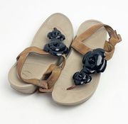 FITFLOP Floretta Black Brown Floral Adjustable Strap Thong Sandals, Size 7