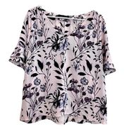 Ivanka Trump short flutter sleeve floral blouse top size large