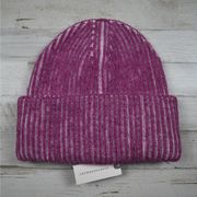 NWT  dark pink rose ribbed acrylic adult beanie sock cap hat