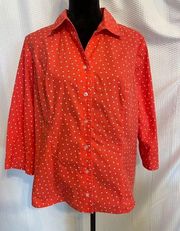 Christopher & Banks peach polka dot v-neck 3/4 sleeve button down blouse size L