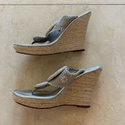 Jack Rogers Straw Leather Wedges Sz 8M 3inch Heel