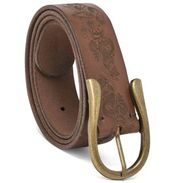 Timberland Leather Belt Engraved Scroll Brass Hardware Brown Cognac XL X-Large