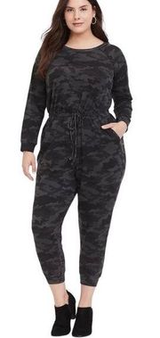 Torrid Grey Camo Terry Stretchy Jumpsuit Long Sleeve Size 3X Women's NWT