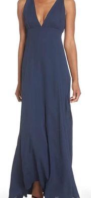 THE KIARA EMPIRE PLUNGE NECK GOWN IN NAVY Nordstrom Small