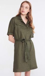 Olive Green Linen Safari Dress *no sash belt*