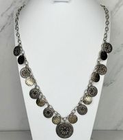 Charming Charlie Studded Flower Charm Silver Tone Chain Link Necklace