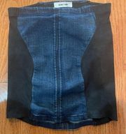 Helmut Lang Jean Skirt Blue Denim W Black Leather Mini Pull On Stretchy Sz 2