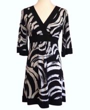 Black & White Swirl Print Empire Tie Waist Dress •Size Medium