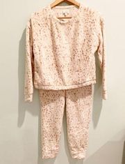 NWT Cozie by Pink Rose White Leopard Faux Fur Pajama Lounge Set XS PJs