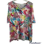 Fresh Produce White Floral Short Sleeve Cold Shoulder Tee Blouse Women's Size S