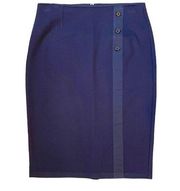 Nordstrom Halogen Navy Blue Button Ribbon Pencil Skirt Size Medium