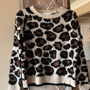 Sweater Planet Gold Leopard Print Brown Crewneck Womens Small