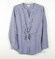 SUNDANCE 100% Cotton Blue And White Striped Front Tie Long Sleeves Blouse, Small