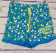 Disney  Shorts Neon Mickey Mouse Print Teal/ Yellow/White-Medium