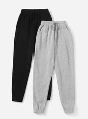 EZwear 2pcs Solid Drawstring Waist Sweatpants