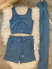 3pc Ribbed Shorts Lounge Set