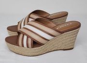 Coach women's Florentine Saddle/beechwood leather wedge sandal size 7