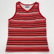 Vintage Y2K Tank Top Workout Striped Yoga Red Gray White V-Neck‎ Women Medium