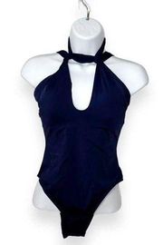 Lucky Brand Sea of Love High Neck One Piece Maillot Bathing Swimsuit Navy Medium