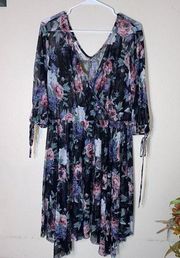 Bongo Floral Print Rose V Neck Open Sheer Dress Swimsuit Cover Up Beach