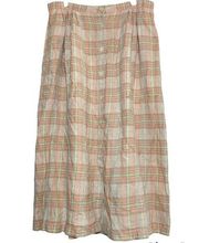 Pendleton  Straight Skirt 100% Linen Button Up Midi Gingham Plaid Brown Pink 16