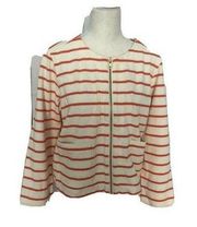 Lands'End  Women's Size 14 Sweater Ivory and Orange 100% Cotton Zip Up Cardigan