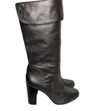 Womens Talbots Metallic Pewter Leather Fold Over Cuffed Knee High Boots Size 10B