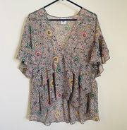 Poet Flutter Sleeve Blouse in Paisley Folklore Floral