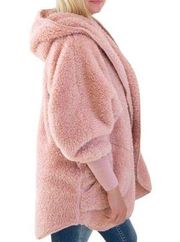 FORGOTTEN GRACE Women's Fuzzy Oversized Blush Wine Fleece Hooded Cardigan Sz M